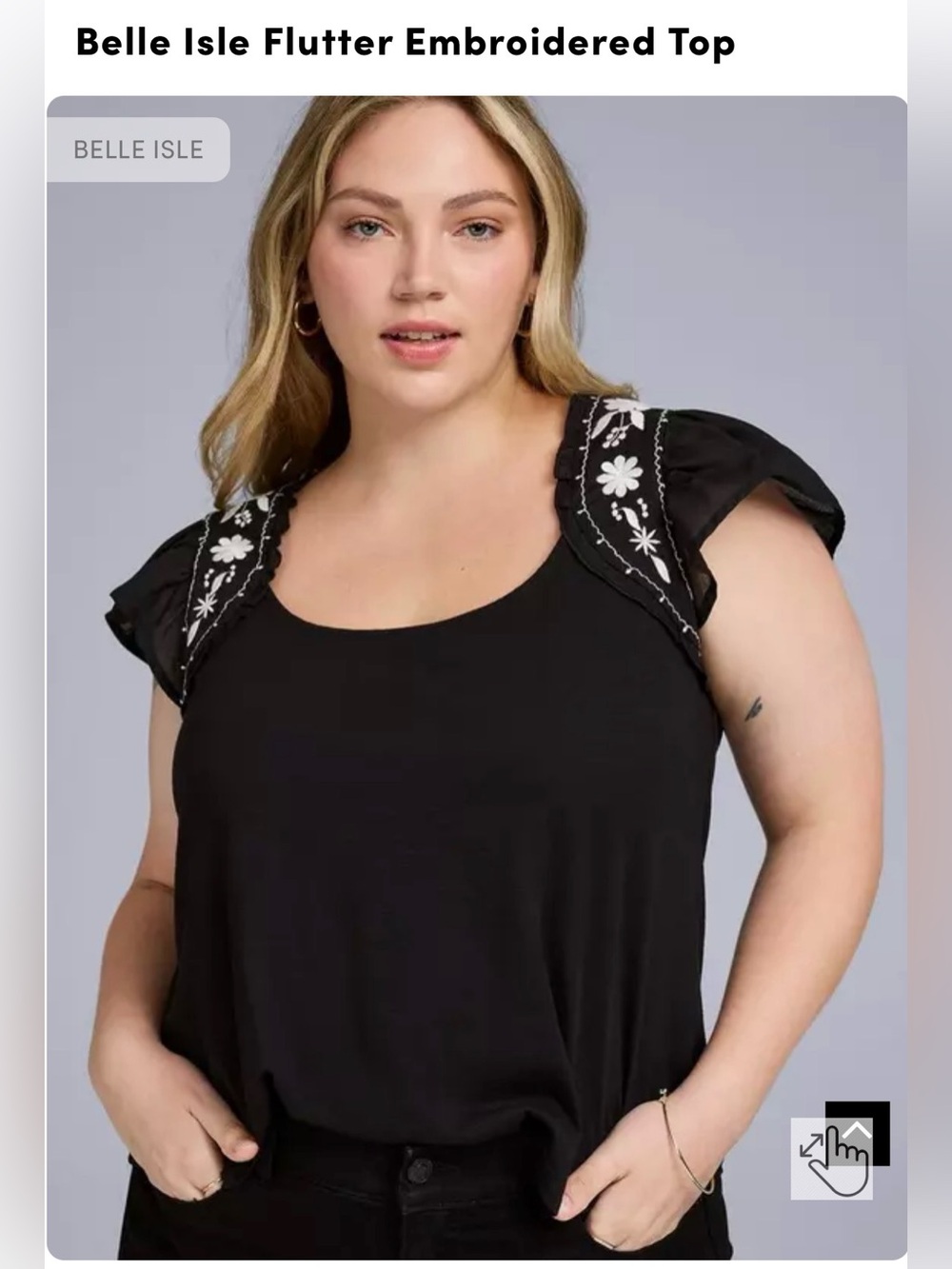 Torrid Belle Isle Flutter Sleeve Embroidered Top